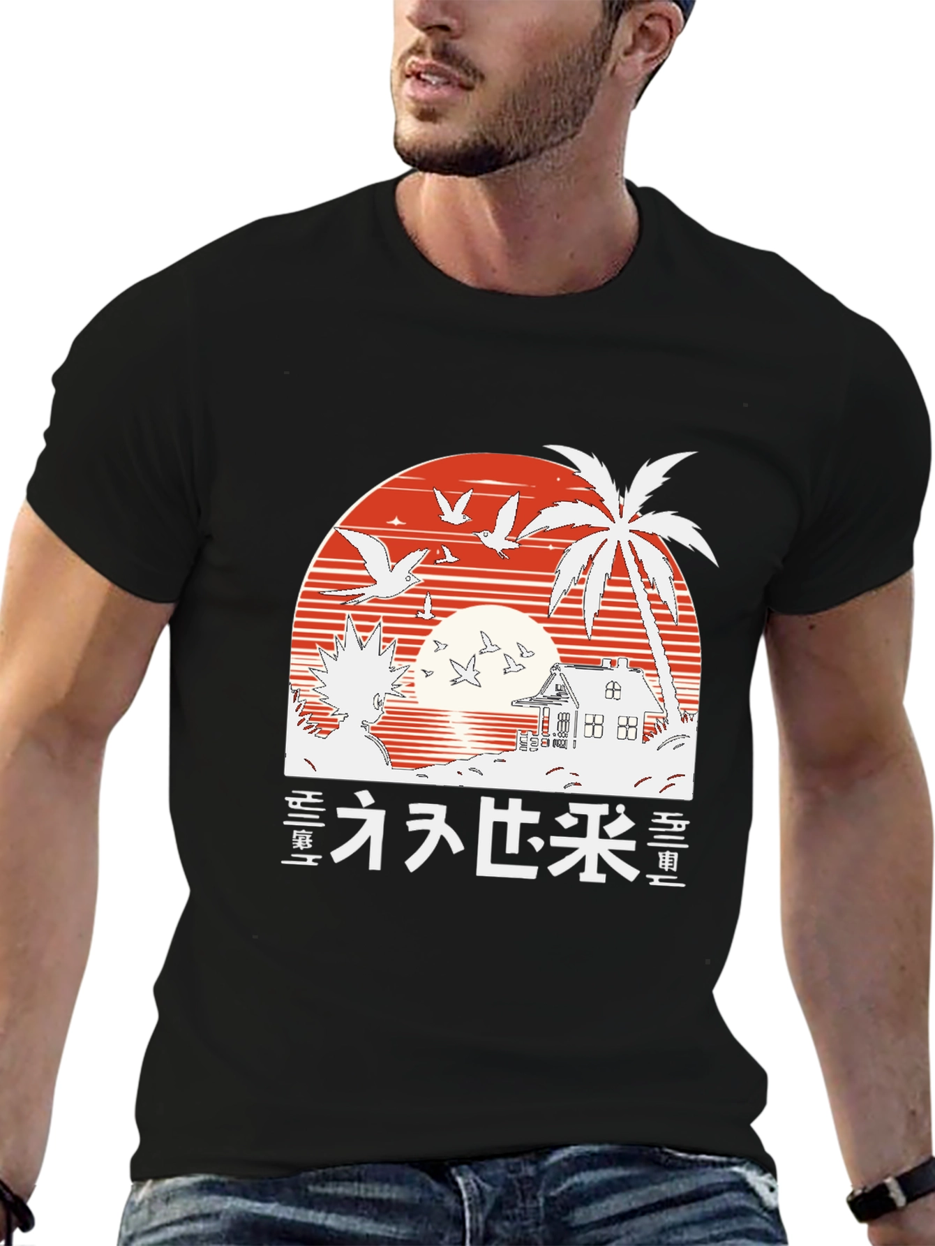 Retro Anime T-Shirt | Sunset Beach Palm
