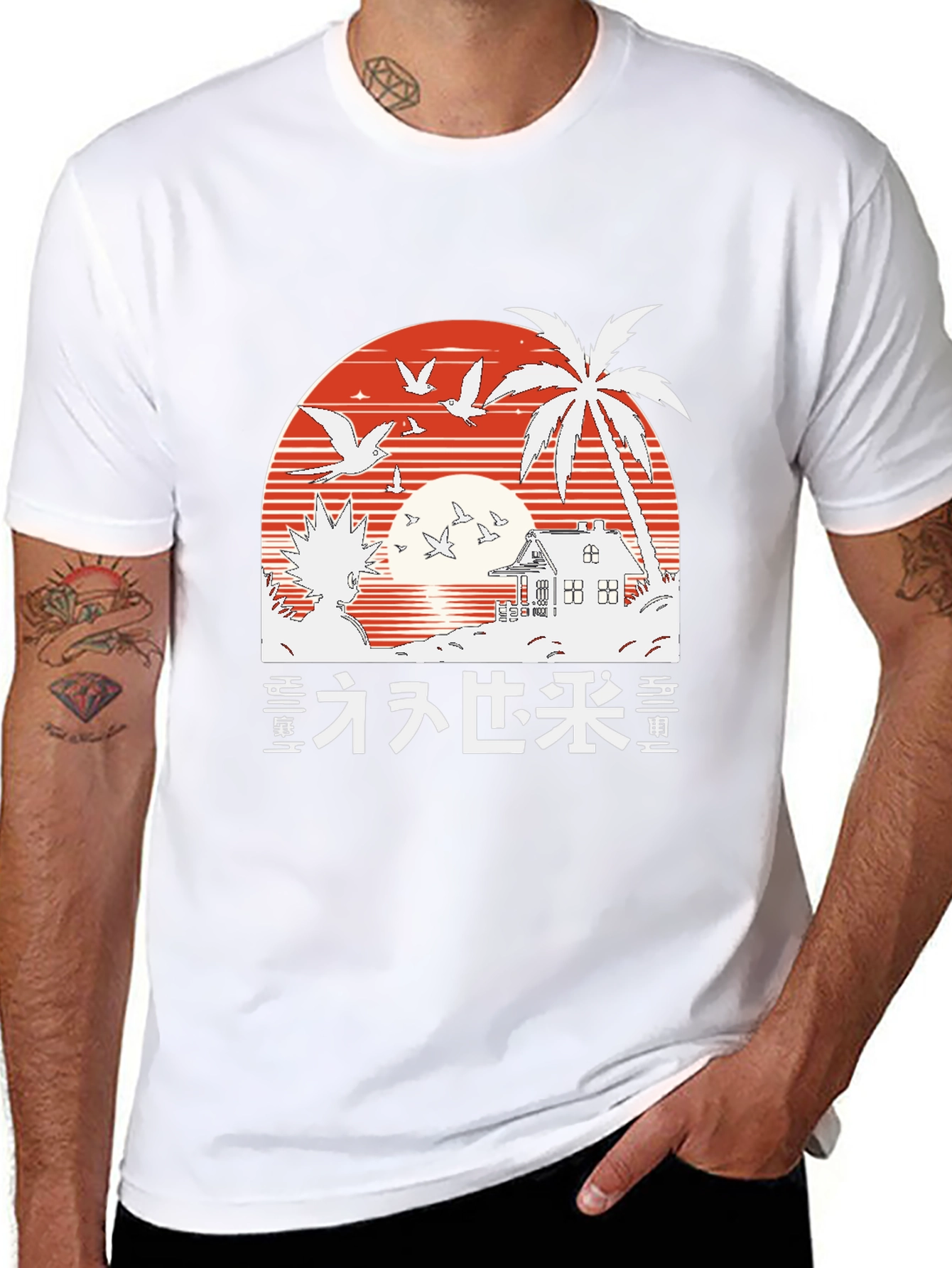 Retro Anime T-Shirt | Sunset Beach Palm