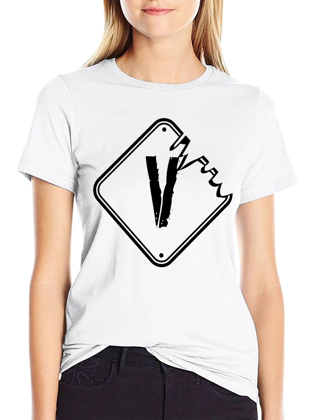 Black Graphic Tee - Broken Sign