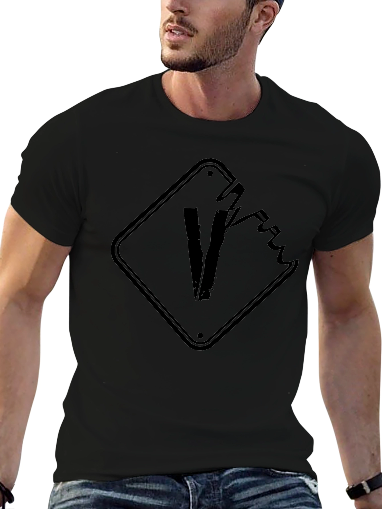 Black Graphic Tee - Broken Sign