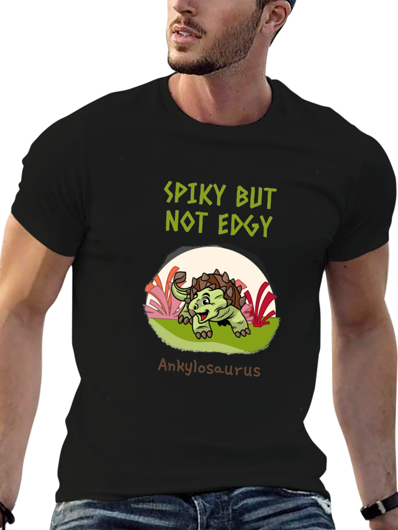 Spiky But Not Edgy Ankylosaurus Black T-Shirt
