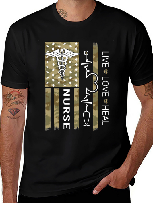 Nurse American Flag Graphic Tee - Live Love Heal