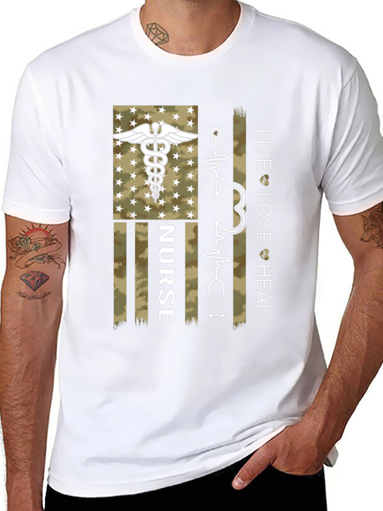 Nurse American Flag Graphic Tee - Live Love Heal