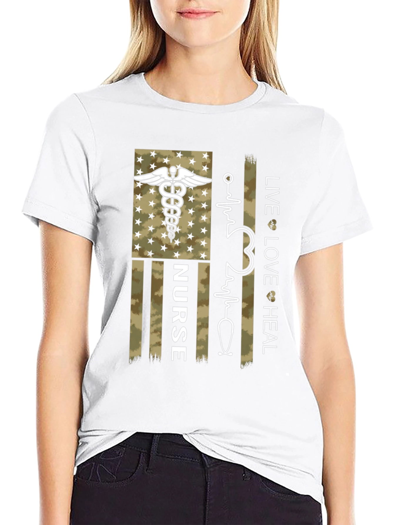 Nurse American Flag Graphic Tee - Live Love Heal