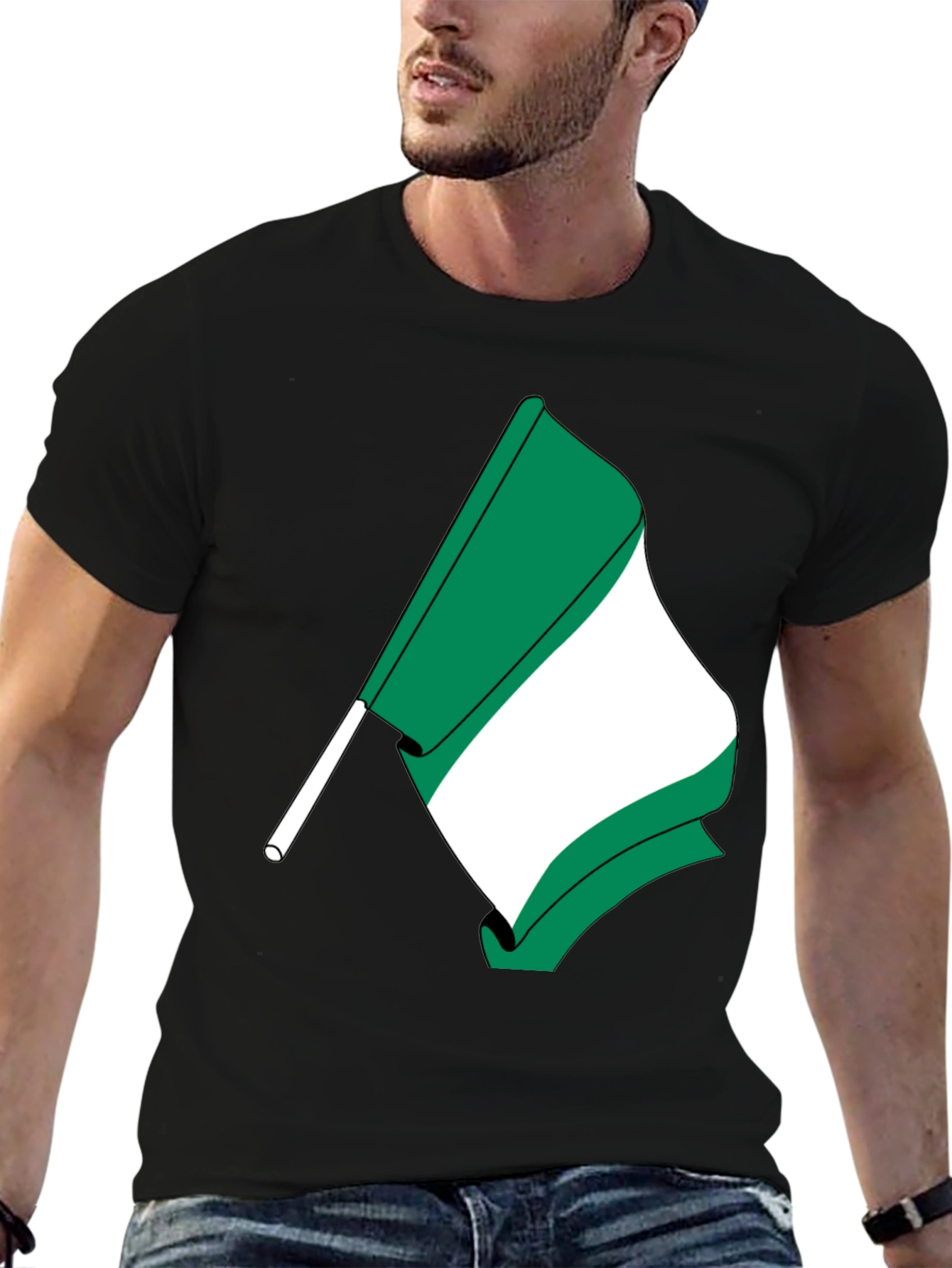 Nigeria Flag Graphic T-Shirt - Black Crew Neck Tee