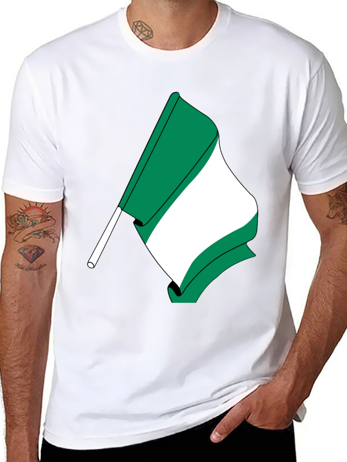 Nigeria Flag Graphic T-Shirt - Black Crew Neck Tee