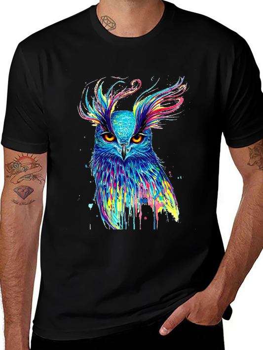Colorful Owl Graphic Print Mens T-Shirt