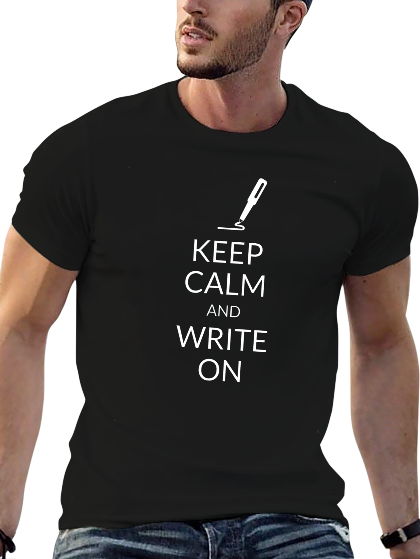 Keep Calm and Write On Black T-Shirt