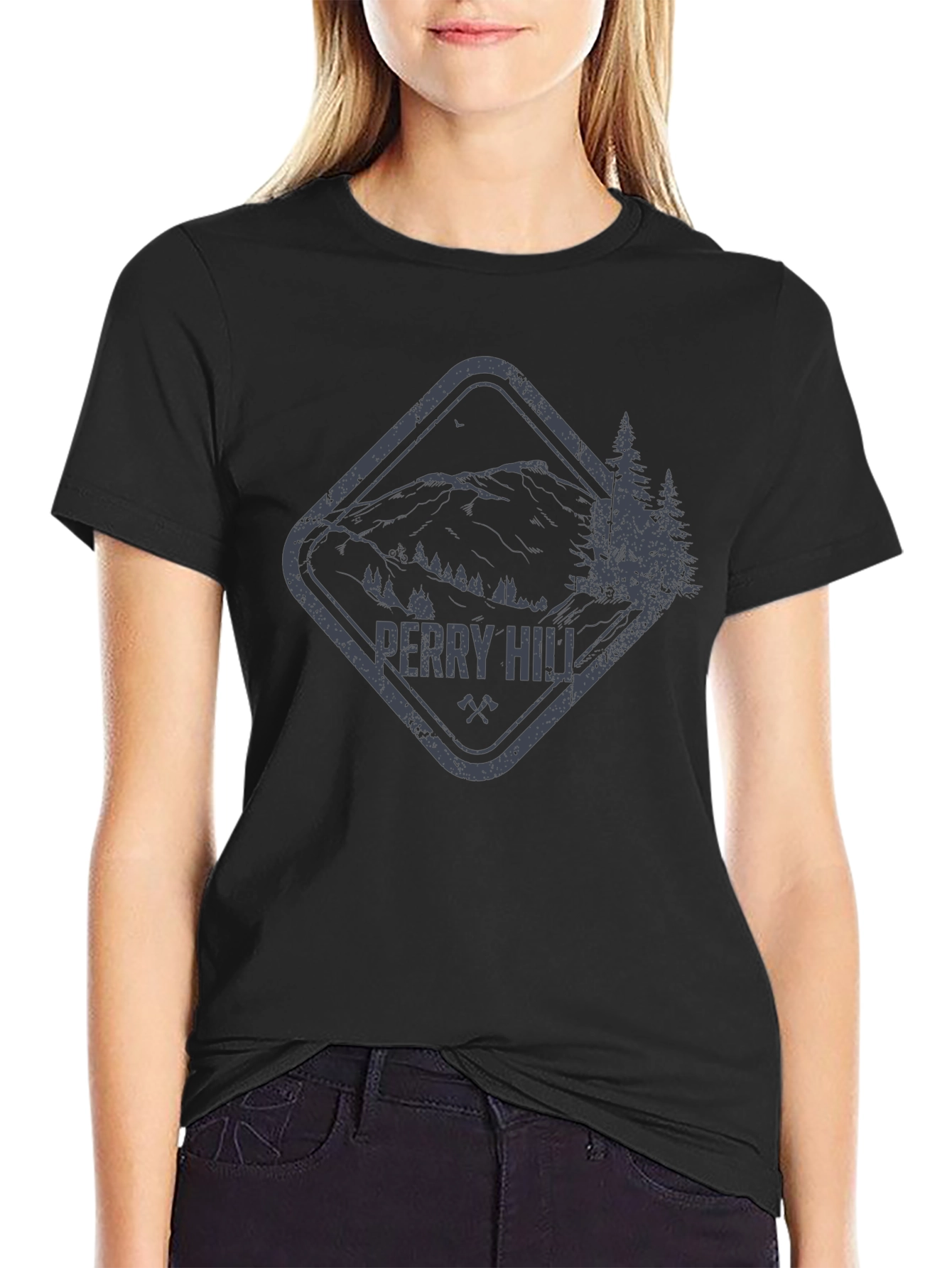 Perry Hill Mountain Graphic Tee - Black Cotton T-Shirt