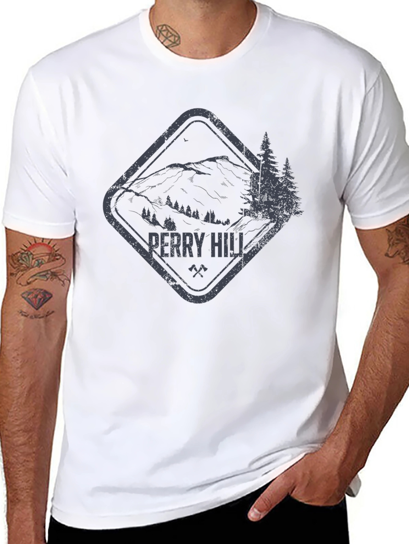 Perry Hill Mountain Graphic Tee - Black Cotton T-Shirt