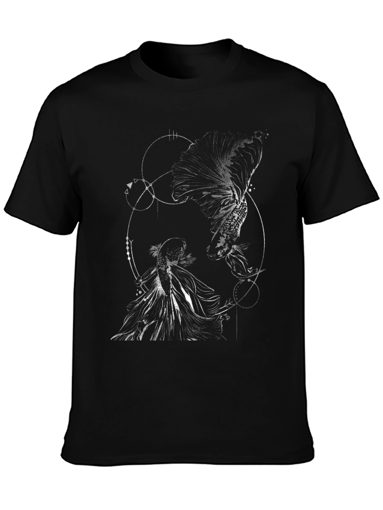 Geometric Fish Graphic Black T-Shirt