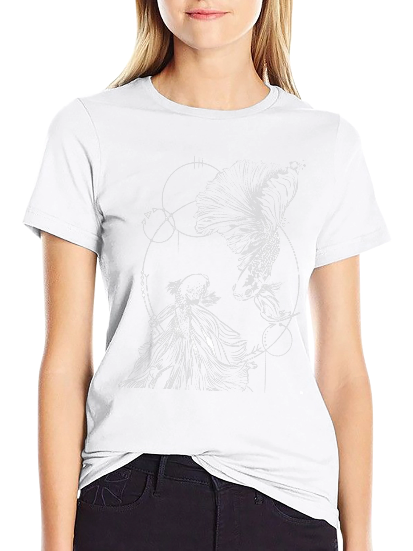 Geometric Fish Graphic Black T-Shirt