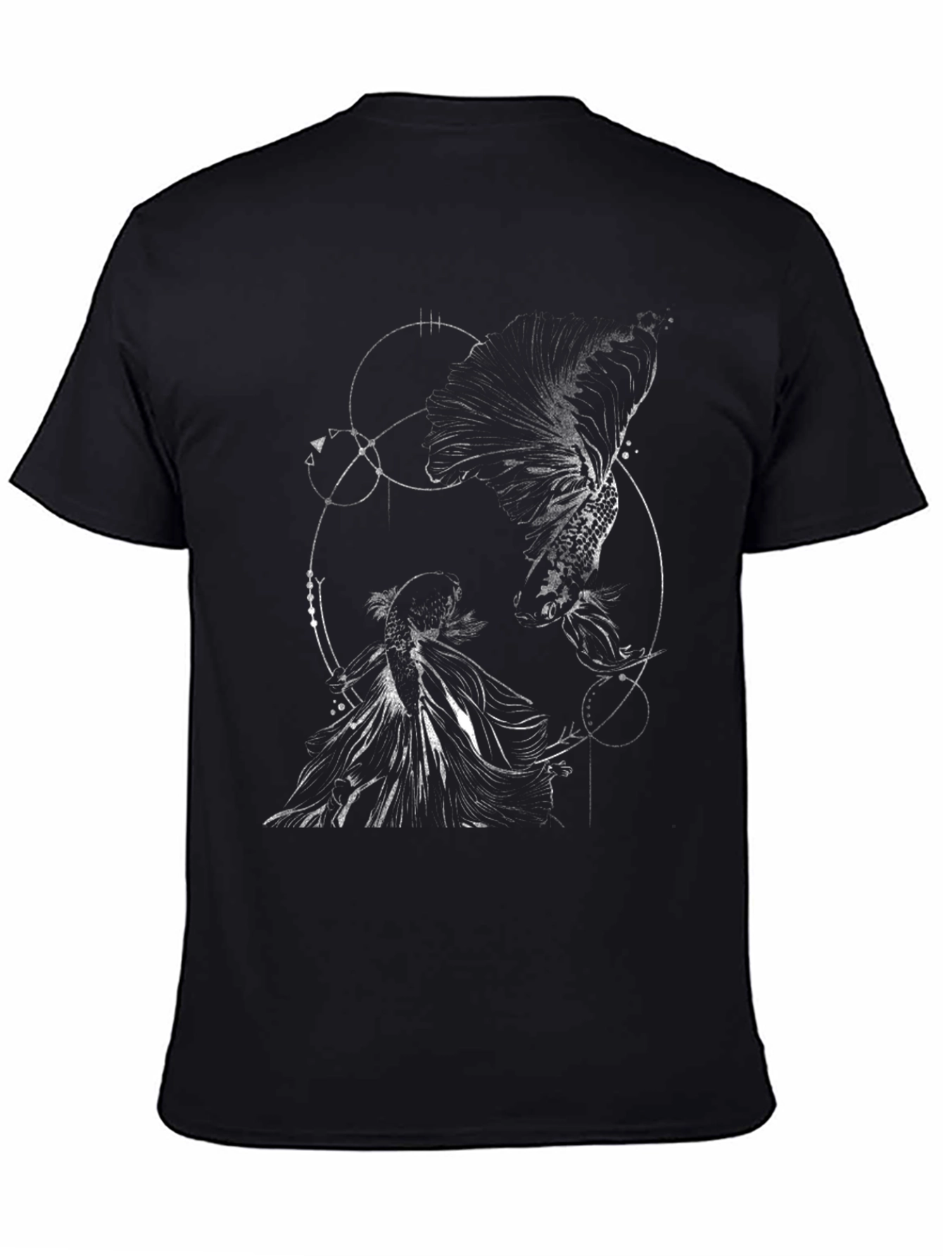 Geometric Fish Graphic Black T-Shirt