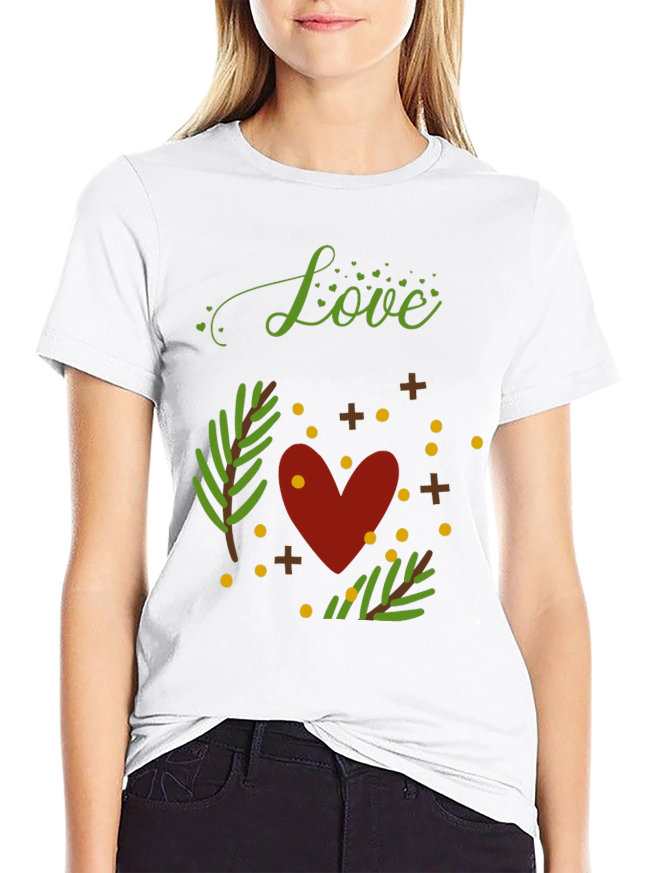Love Heart Graphic Print Crew Neck T-Shirt