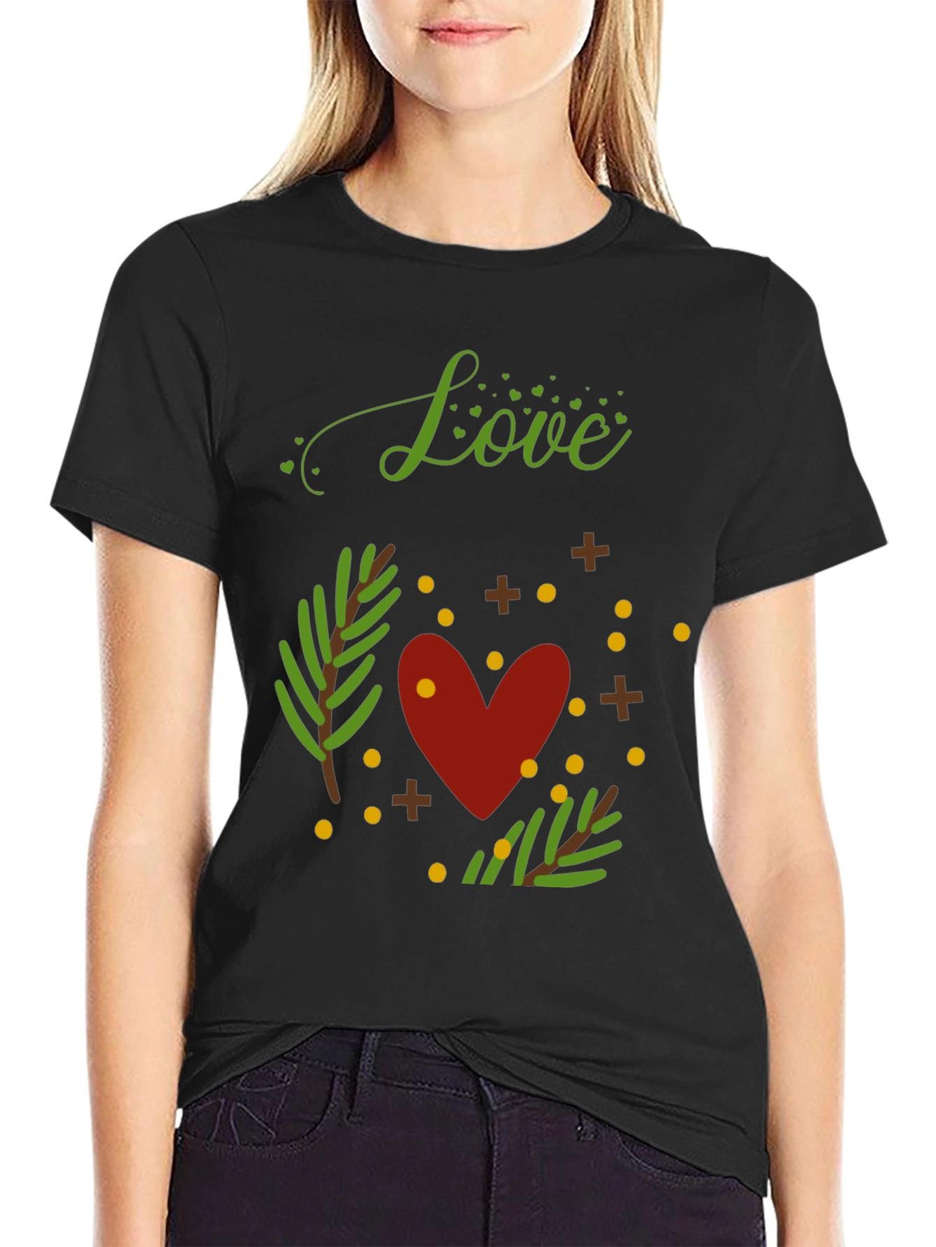 Love Heart Graphic Print Crew Neck T-Shirt