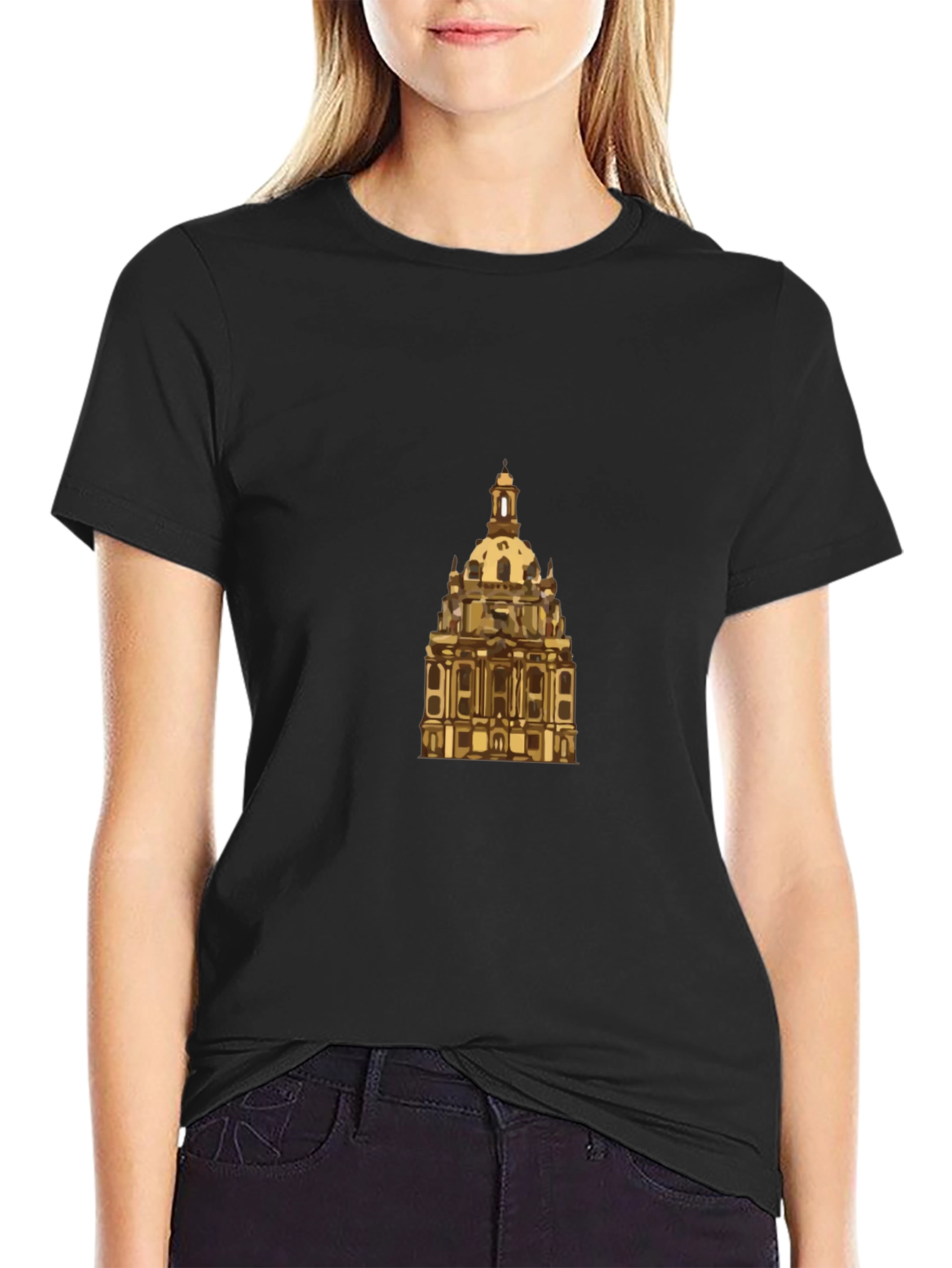 Dresden Frauenkirche Graphic Tee - Black Cotton Casual Shirt
