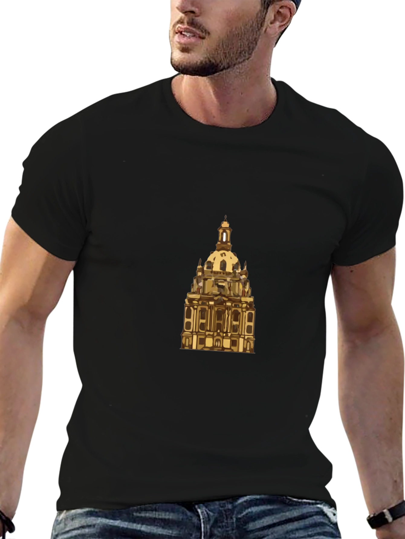 Dresden Frauenkirche Graphic Tee - Black Cotton Casual Shirt