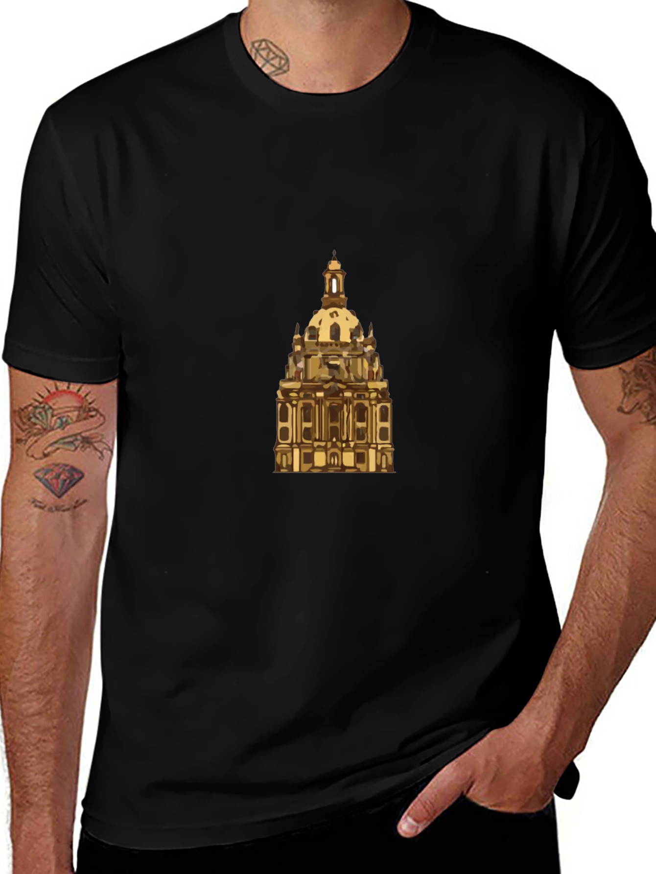 Dresden Frauenkirche Graphic Tee - Black Cotton Casual Shirt