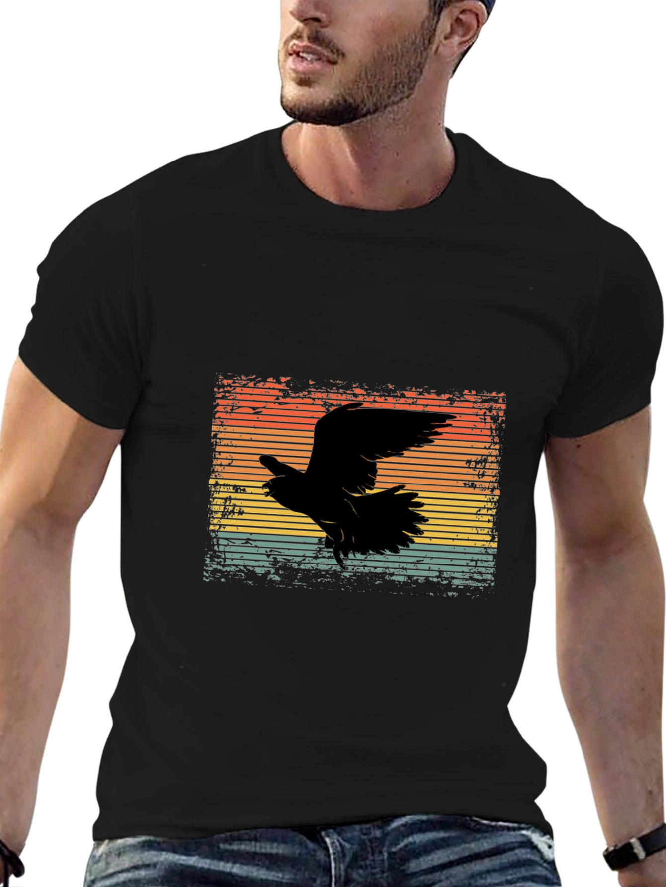 Retro Raven Graphic Tee - Mens Black T-Shirt