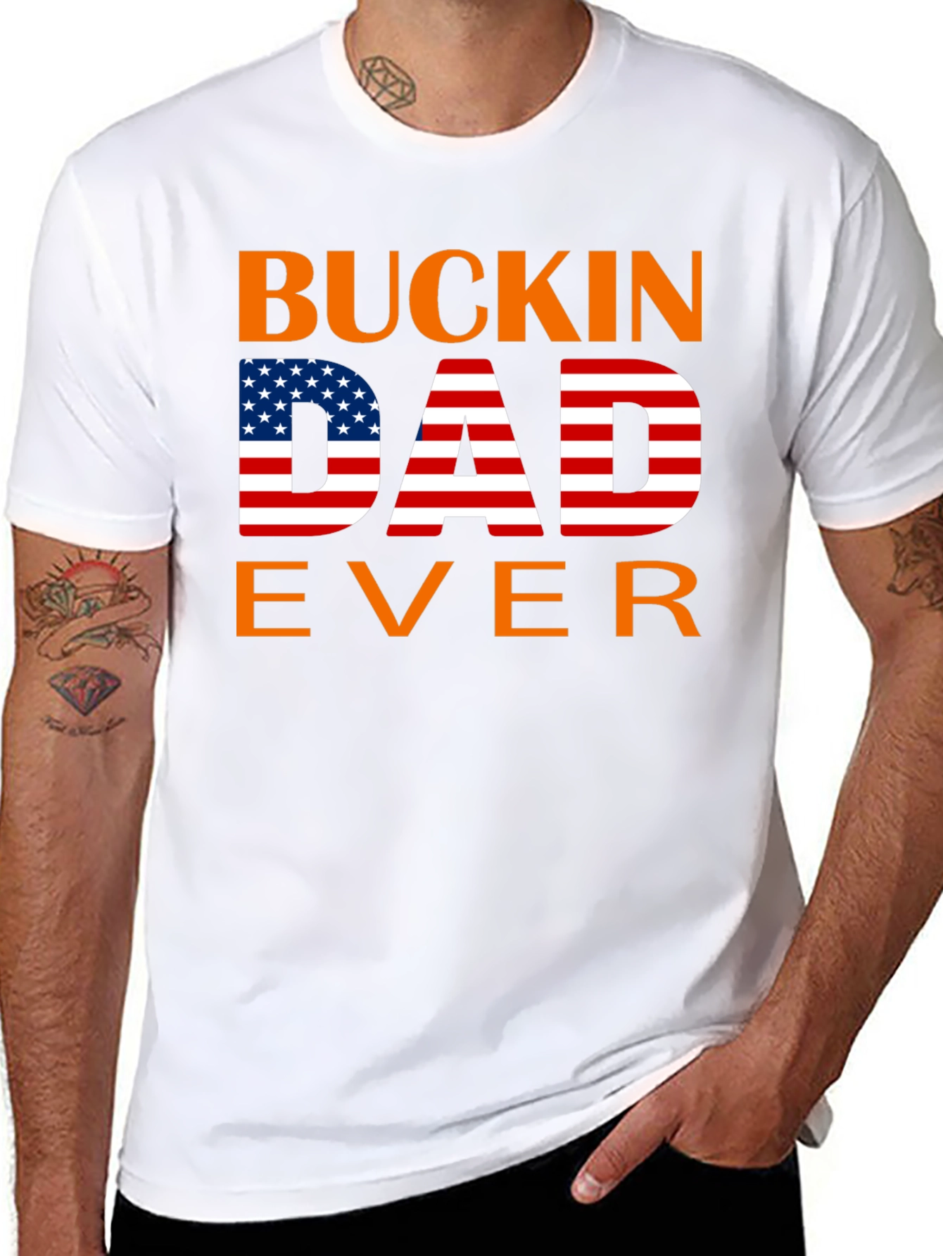 Buckin Dad Ever American Flag T-Shirt