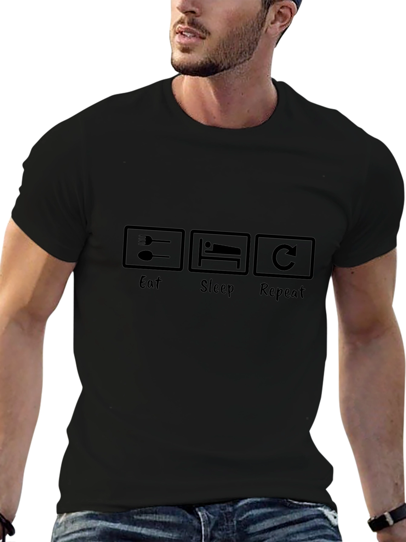 Eat Sleep Repeat Graphic Tee - Black Casual T-Shirt