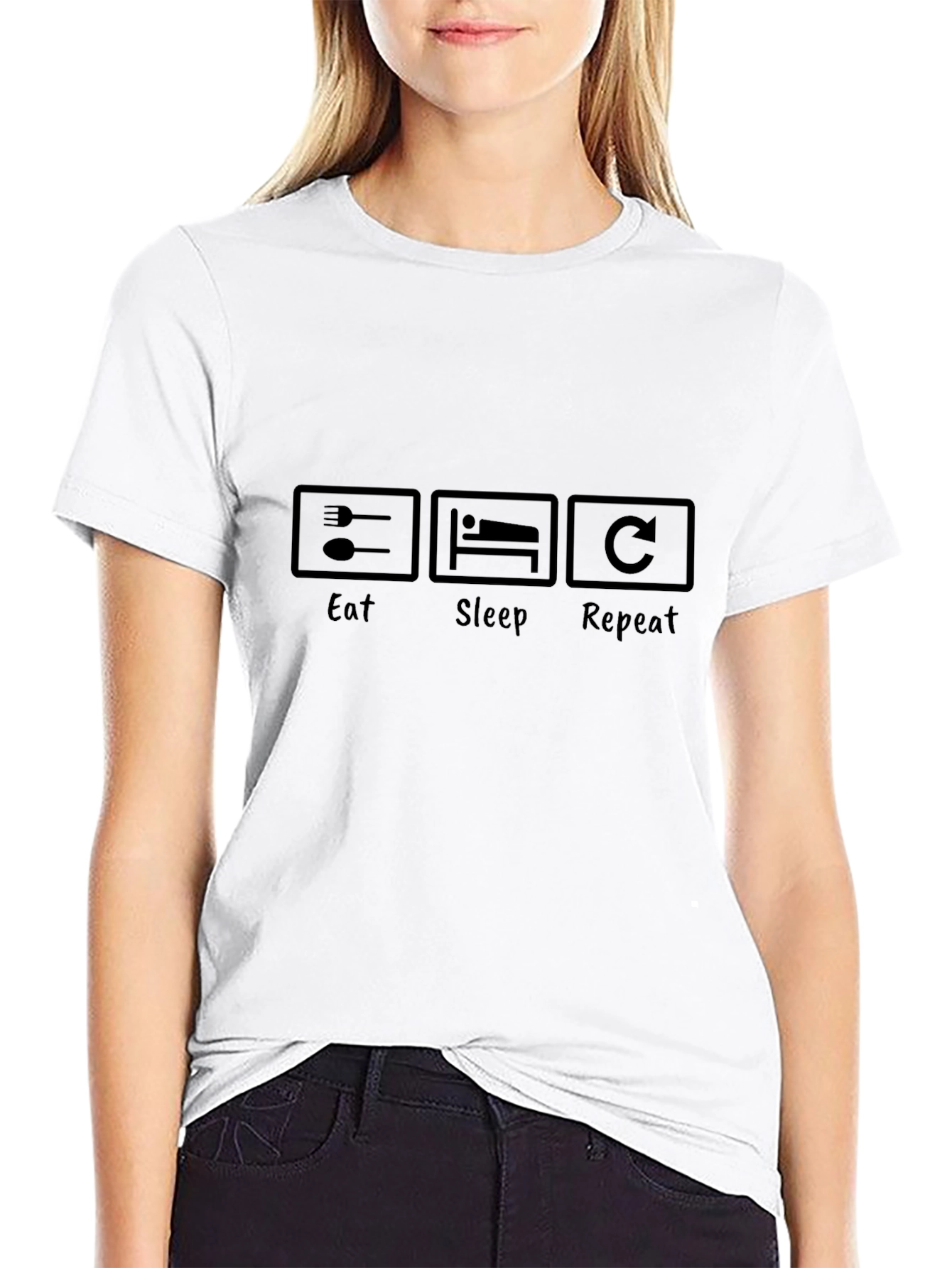 Eat Sleep Repeat Graphic Tee - Black Casual T-Shirt