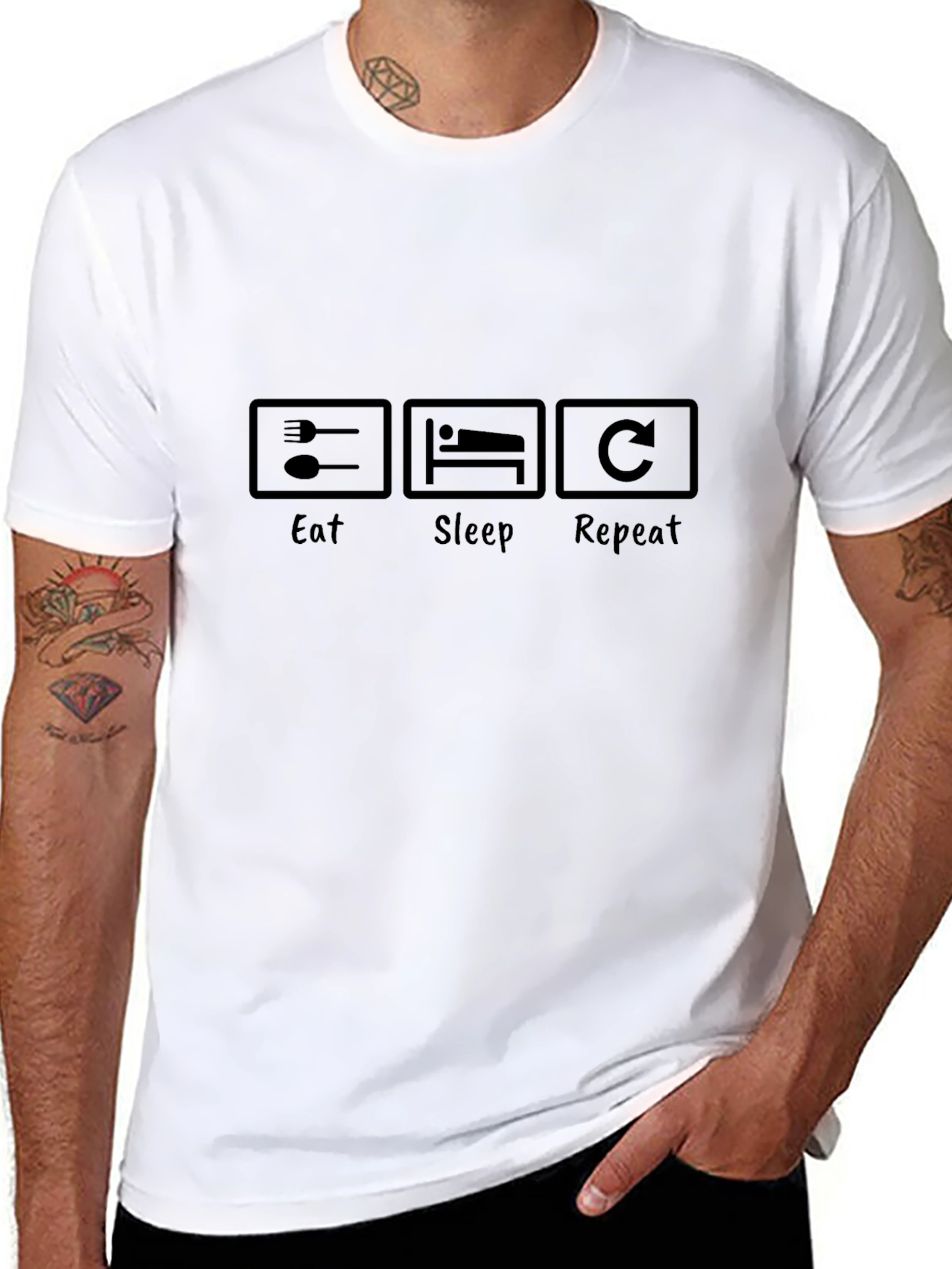 Eat Sleep Repeat Graphic Tee - Black Casual T-Shirt