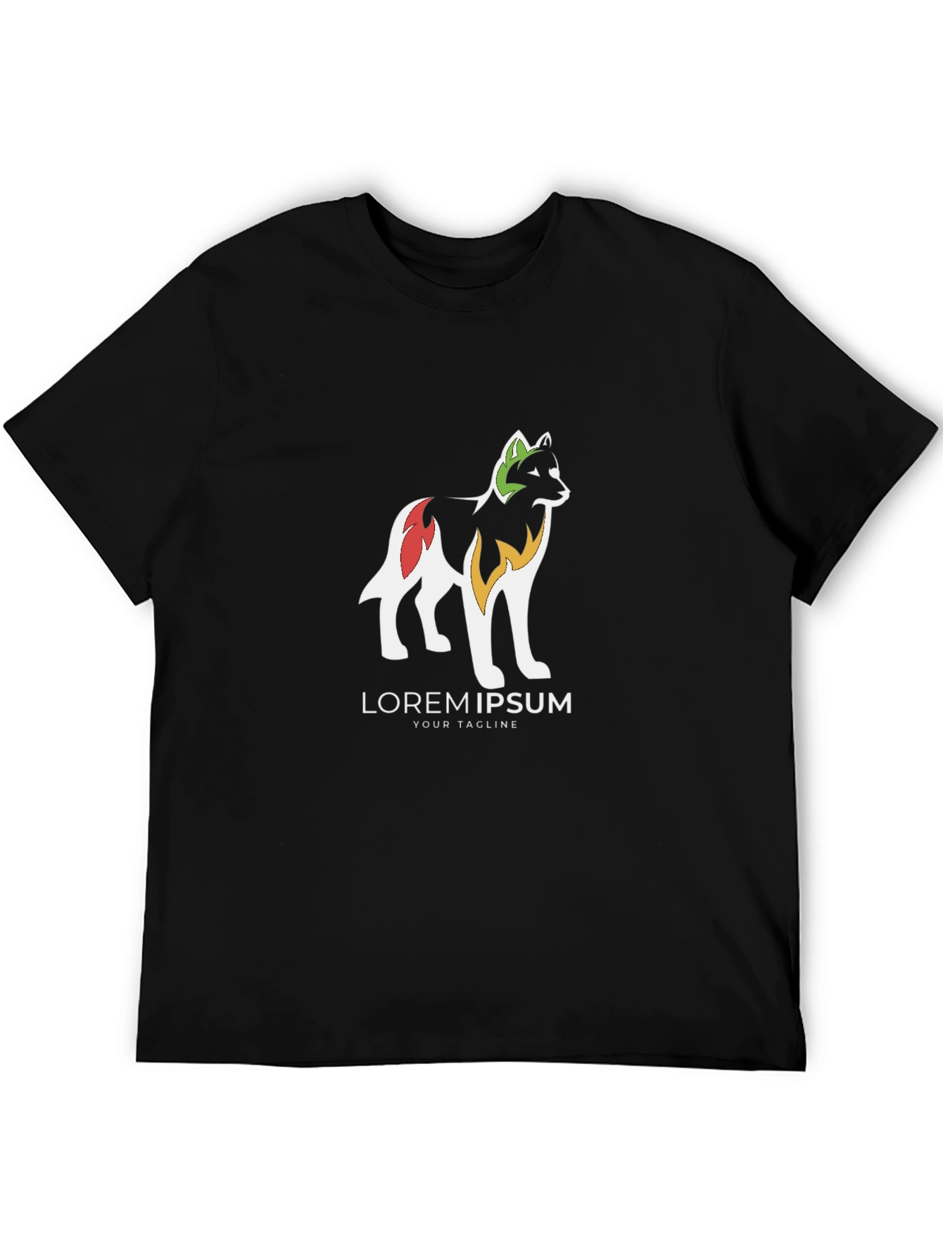 Black Graphic Tee - Stylized Wolf Design