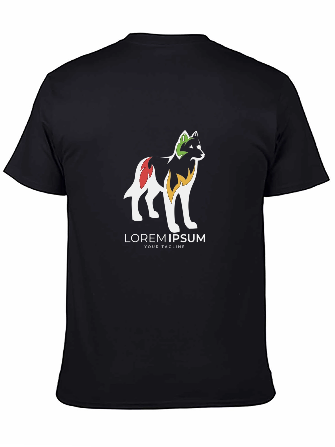 Black Graphic Tee - Stylized Wolf Design