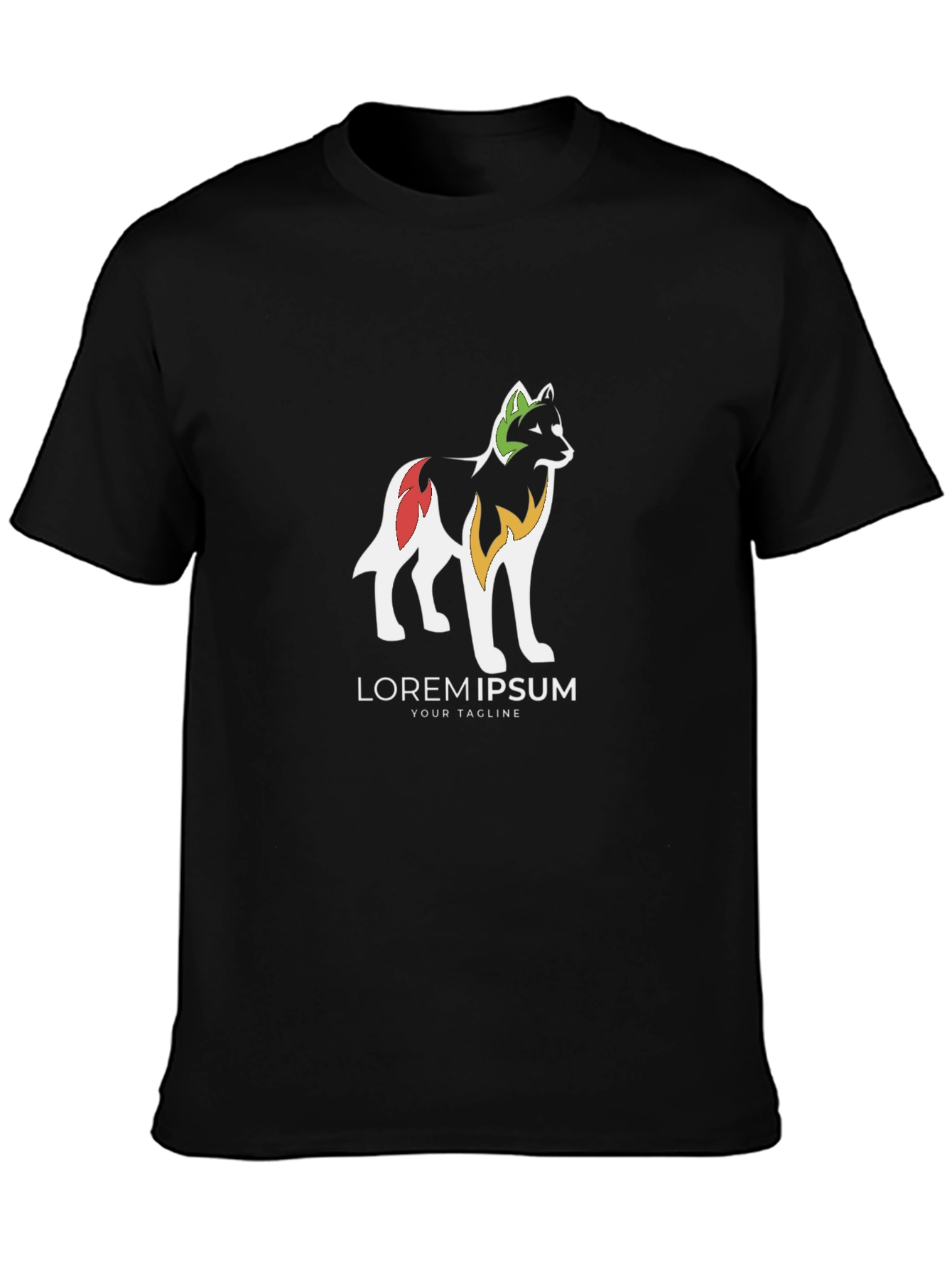 Black Graphic Tee - Stylized Wolf Design