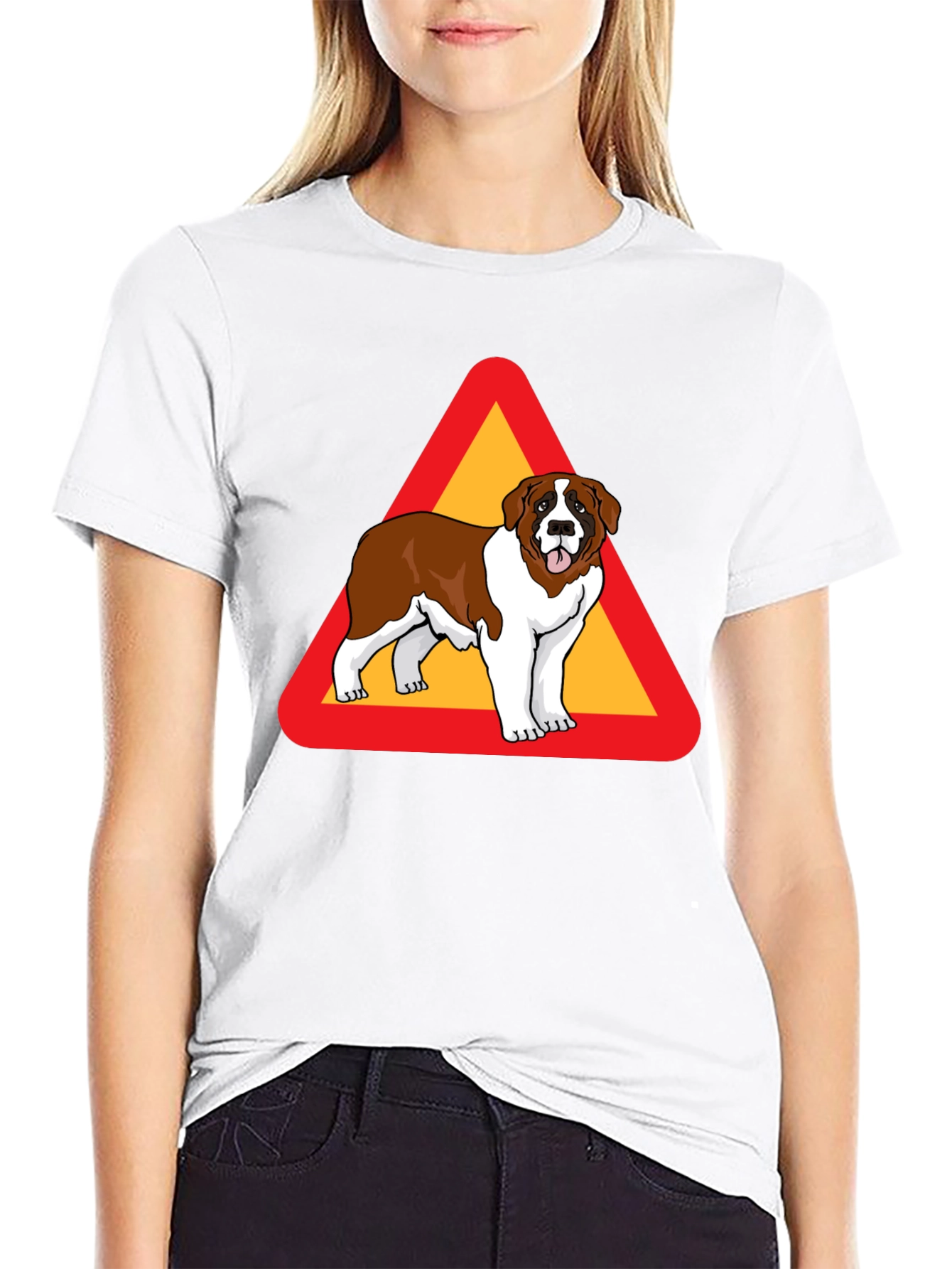 Saint Bernard Dog Warning Sign T-Shirt