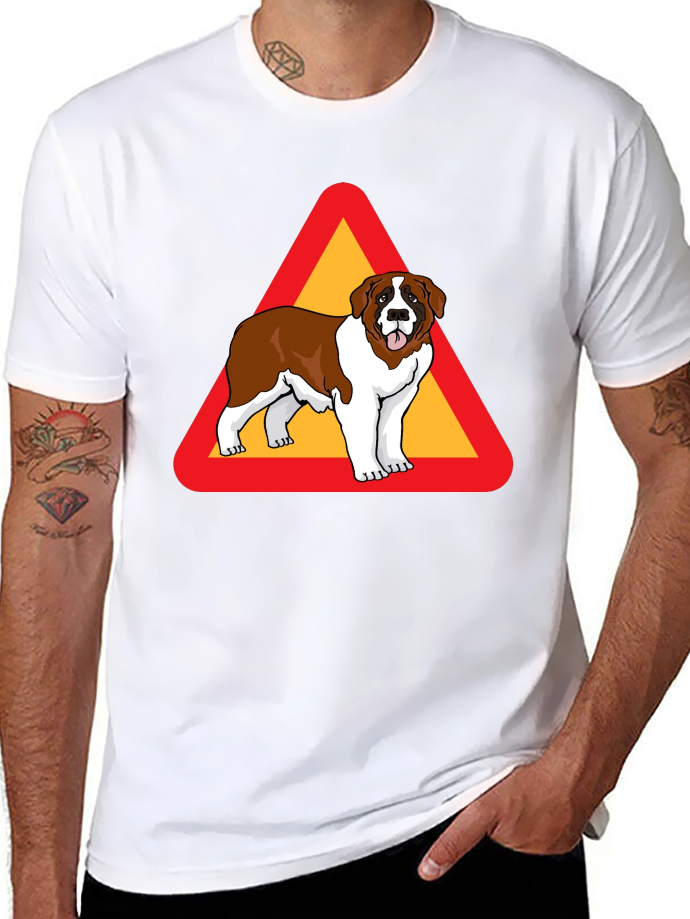 Saint Bernard Dog Warning Sign T-Shirt