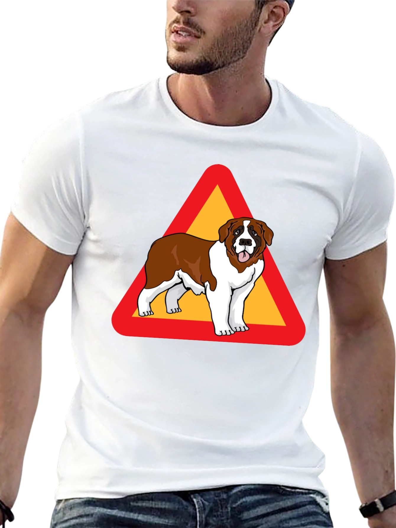 Saint Bernard Dog Warning Sign T-Shirt