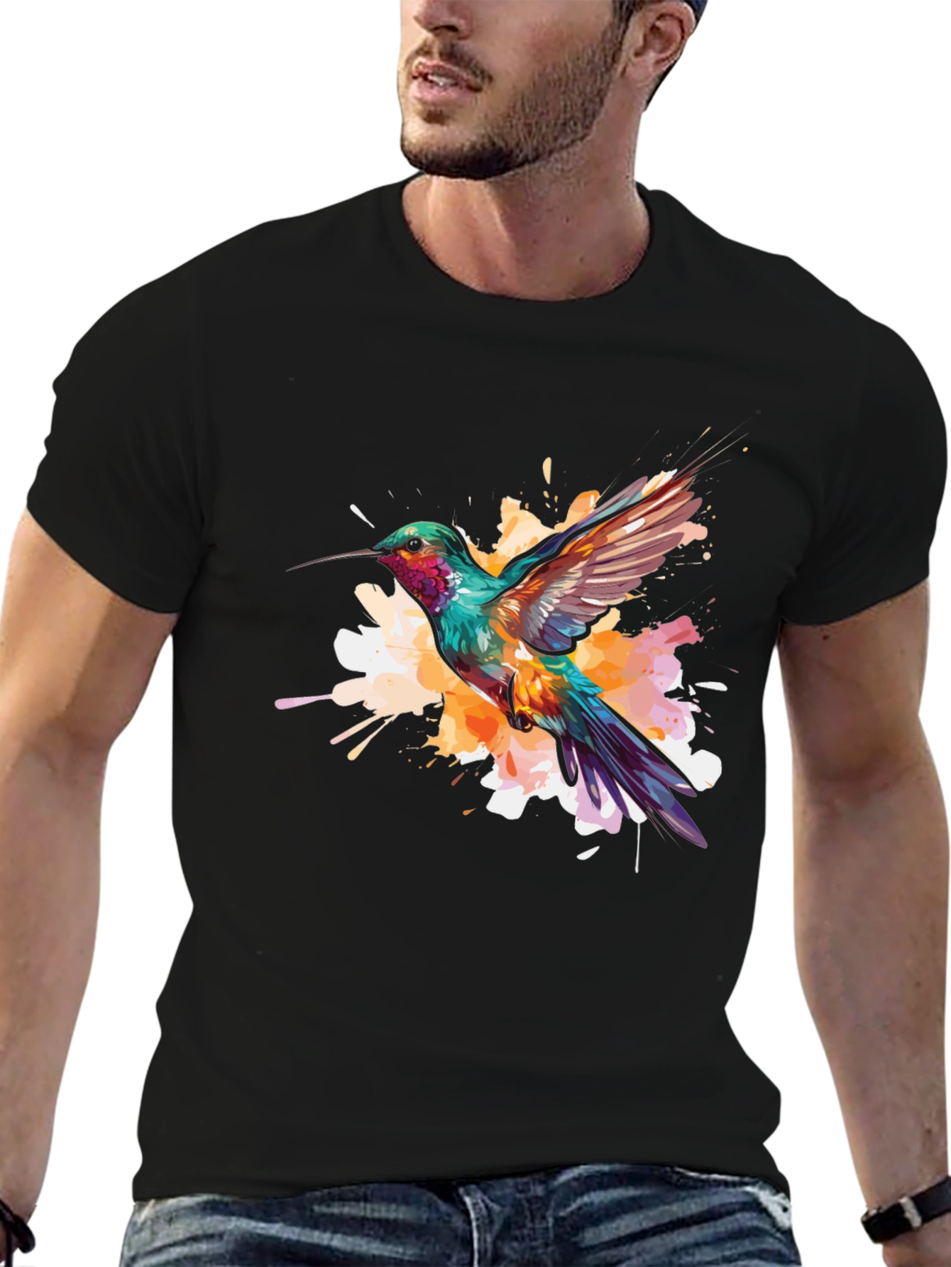 Hummingbird Splash Graphic Black Tee