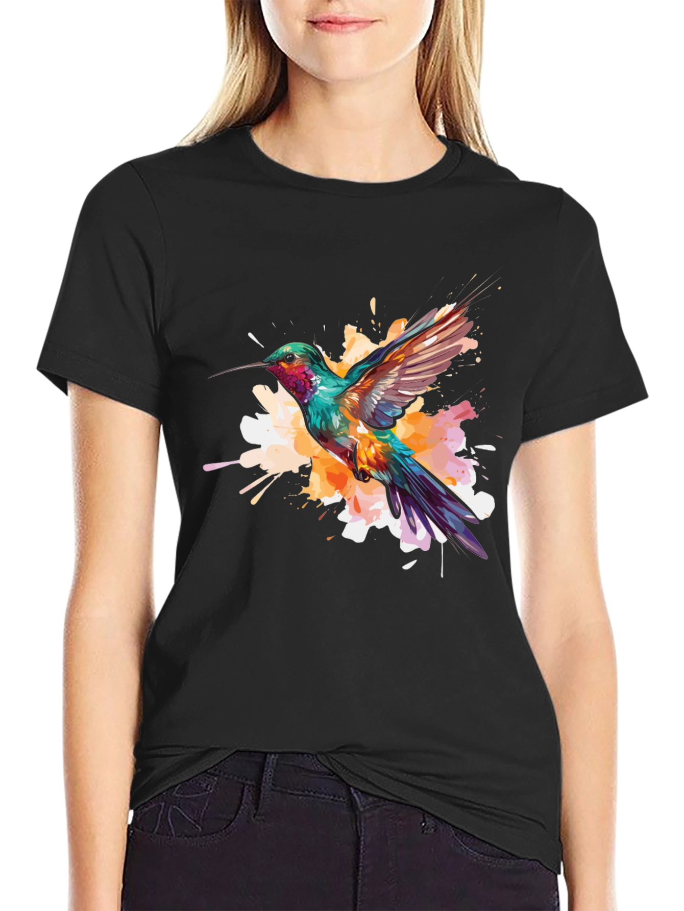 Hummingbird Splash Graphic Black Tee