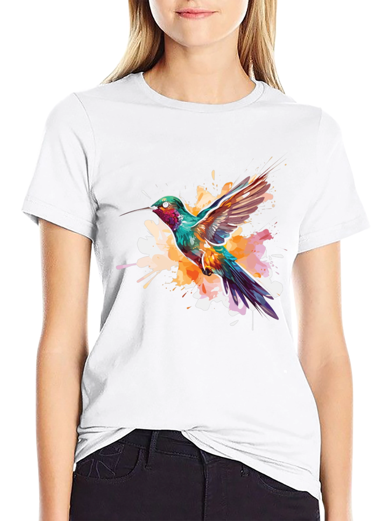 Hummingbird Splash Graphic Black Tee