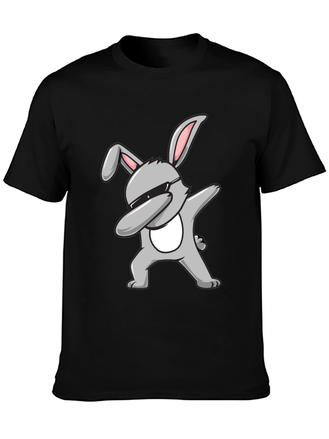 Dabbing Bunny Graphic Tee - Black Cotton T-Shirt