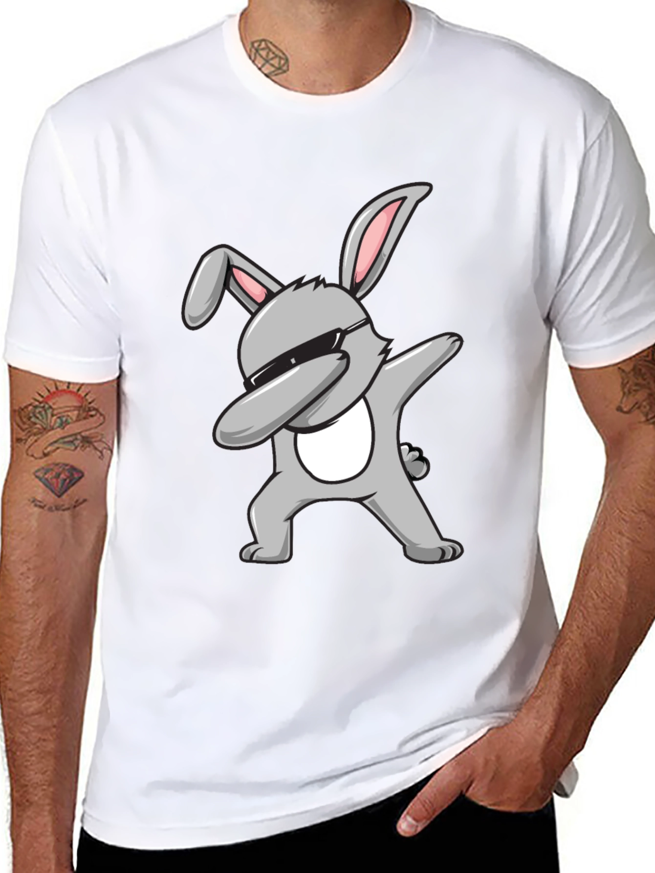 Dabbing Bunny Graphic Tee - Black Cotton T-Shirt