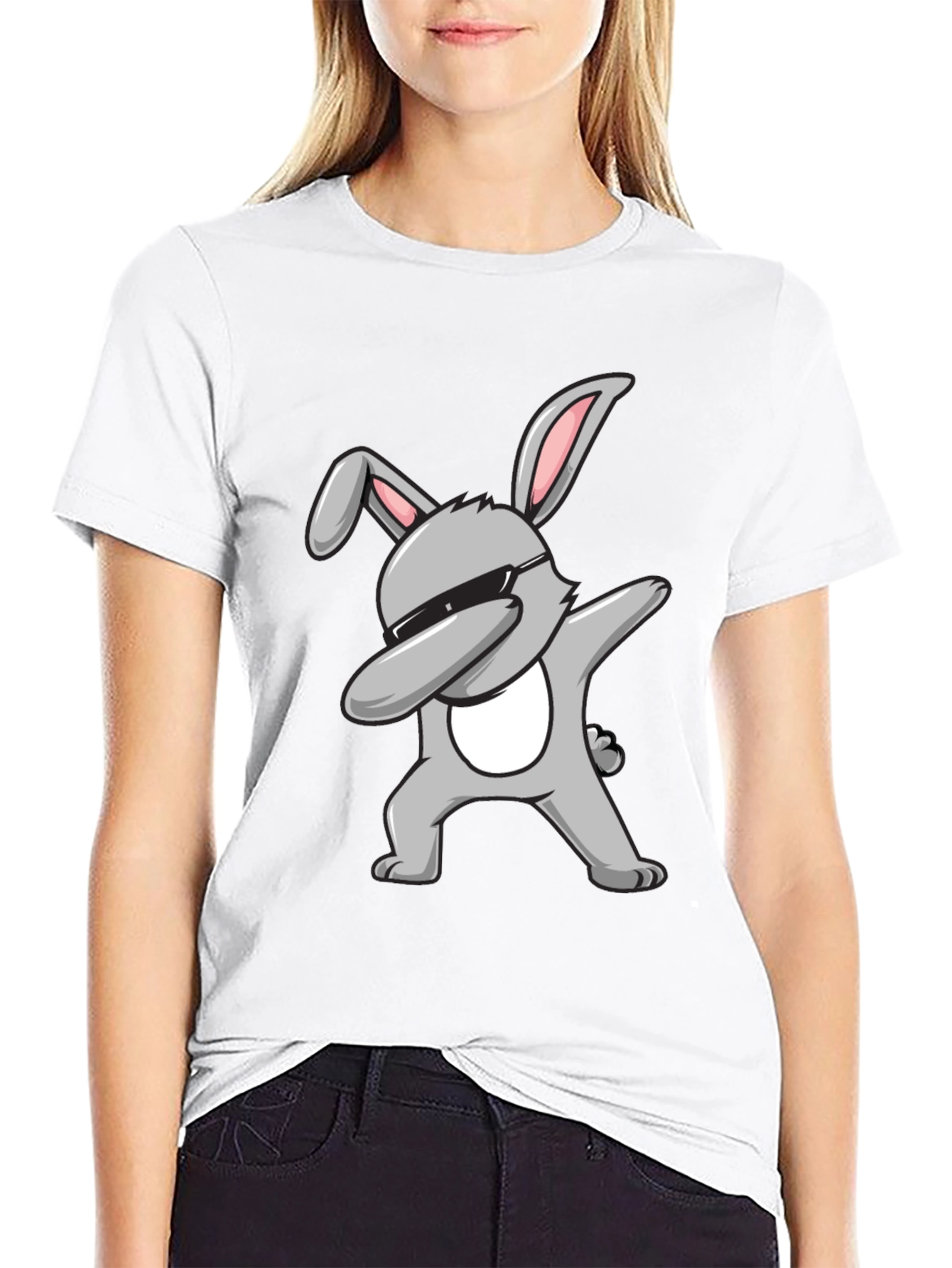 Dabbing Bunny Graphic Tee - Black Cotton T-Shirt