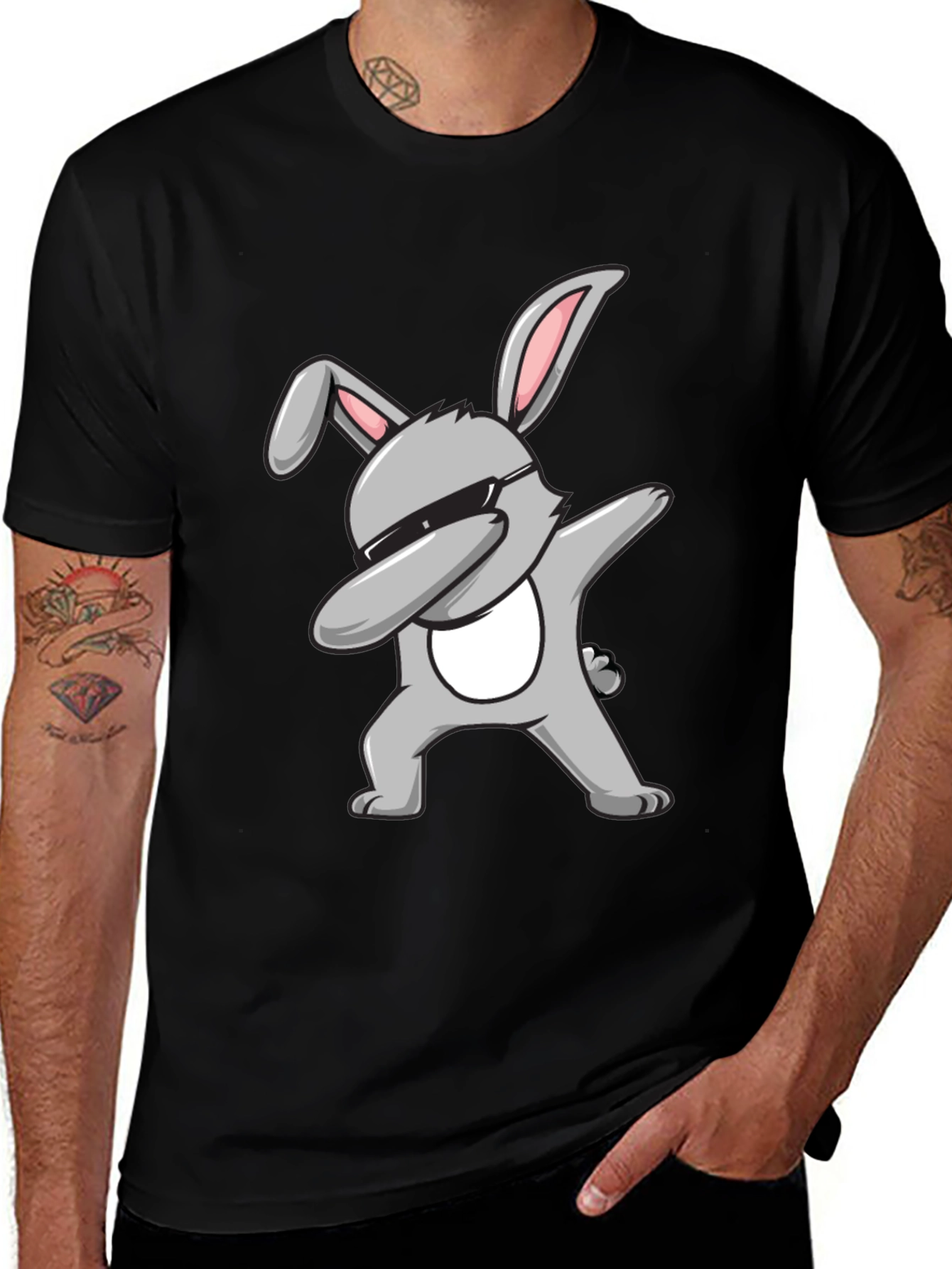 Dabbing Bunny Graphic Tee - Black Cotton T-Shirt