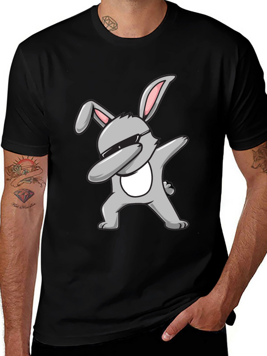 Dabbing Bunny Graphic Tee - Black Cotton T-Shirt