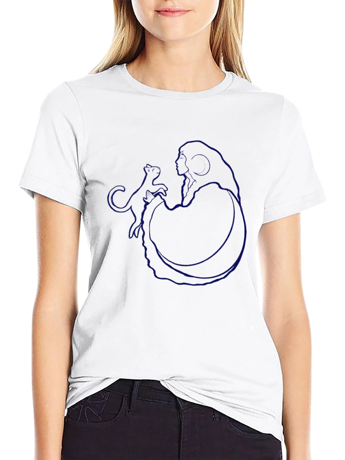 Modern Blue Graphic Print Black T-Shirt