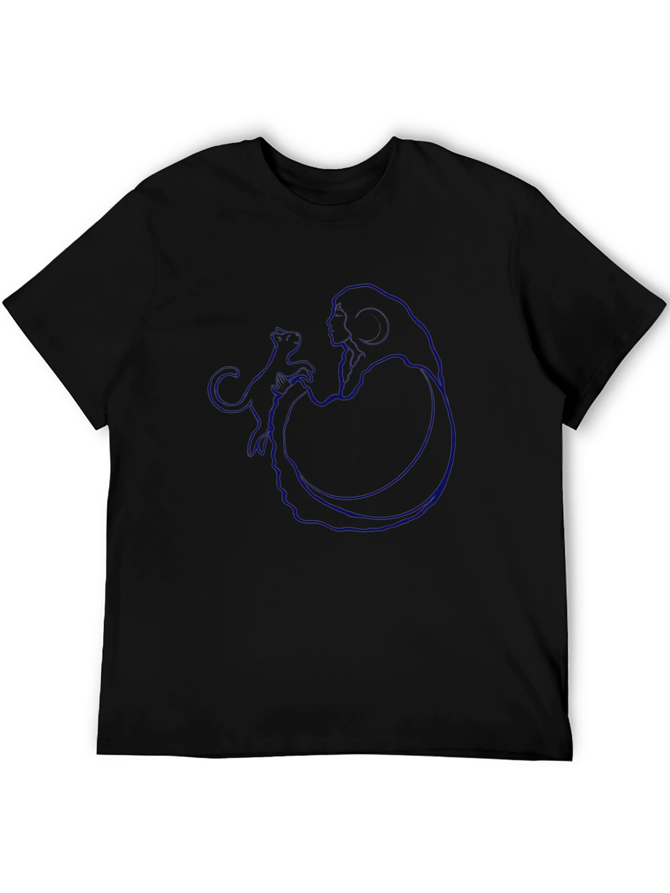 Modern Blue Graphic Print Black T-Shirt