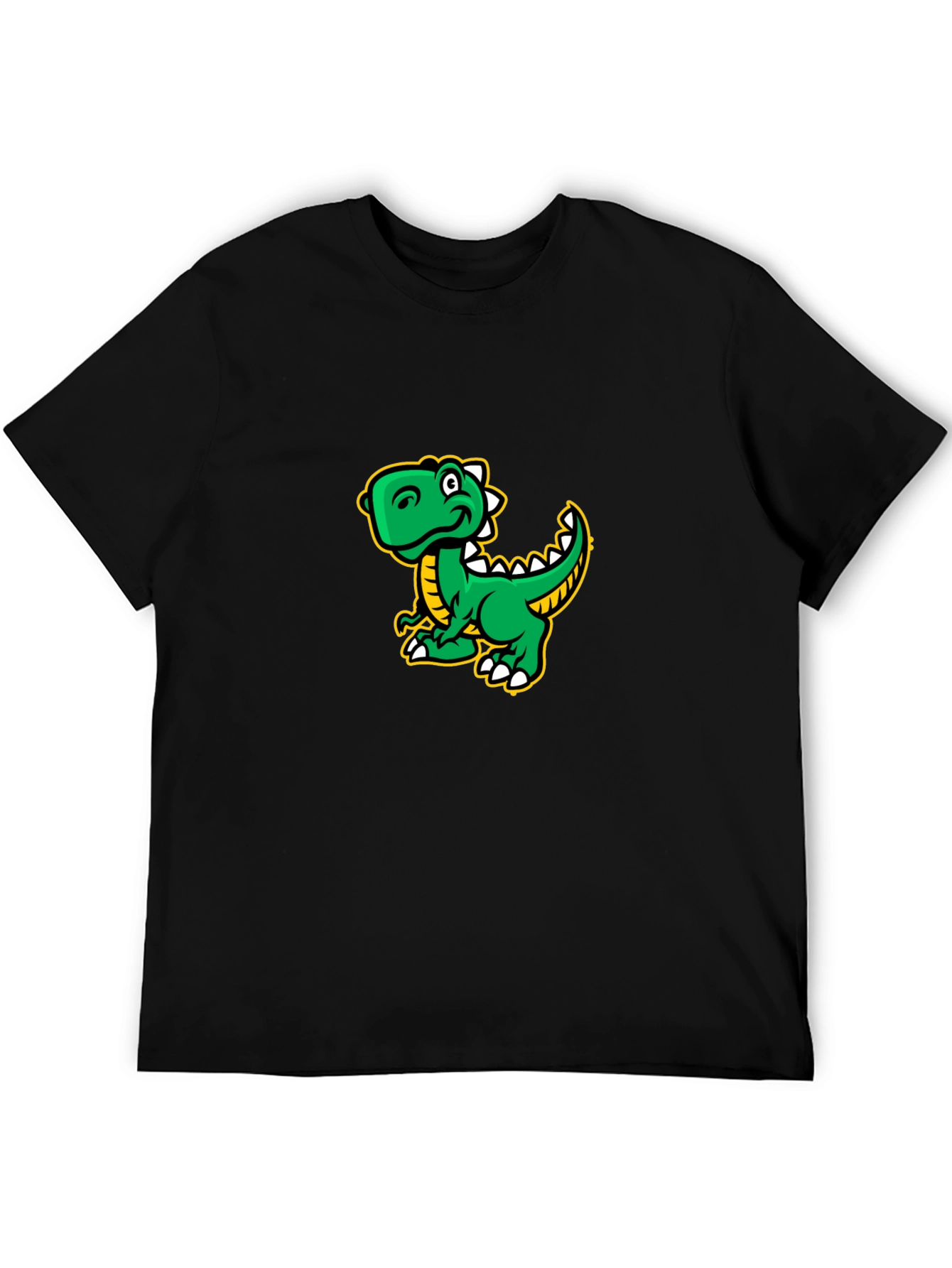 Cartoon Dinosaur Graphic Tee - Black Cotton T-Shirt