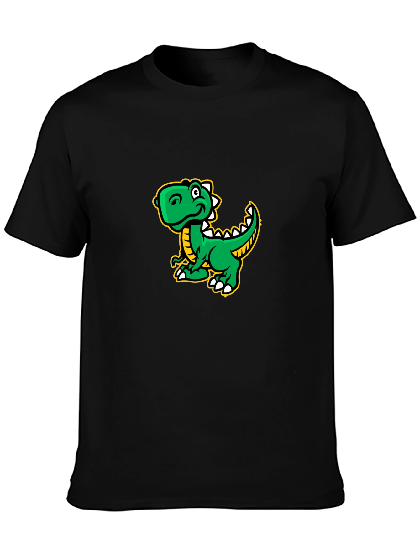 Cartoon Dinosaur Graphic Tee - Black Cotton T-Shirt