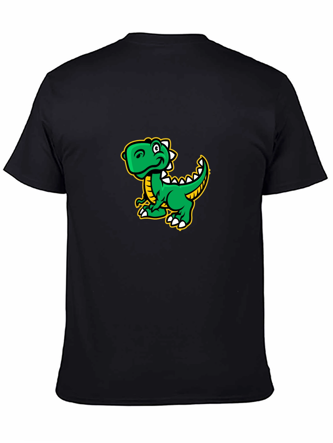 Cartoon Dinosaur Graphic Tee - Black Cotton T-Shirt