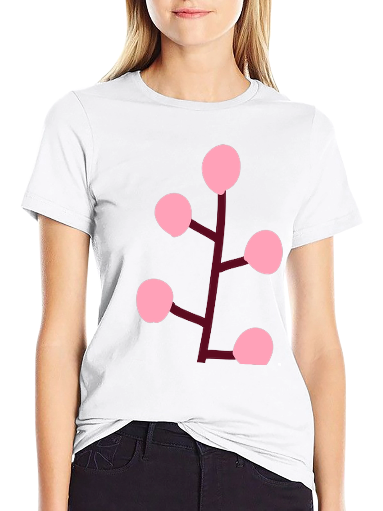 Pink Berry Branch Black T-Shirt