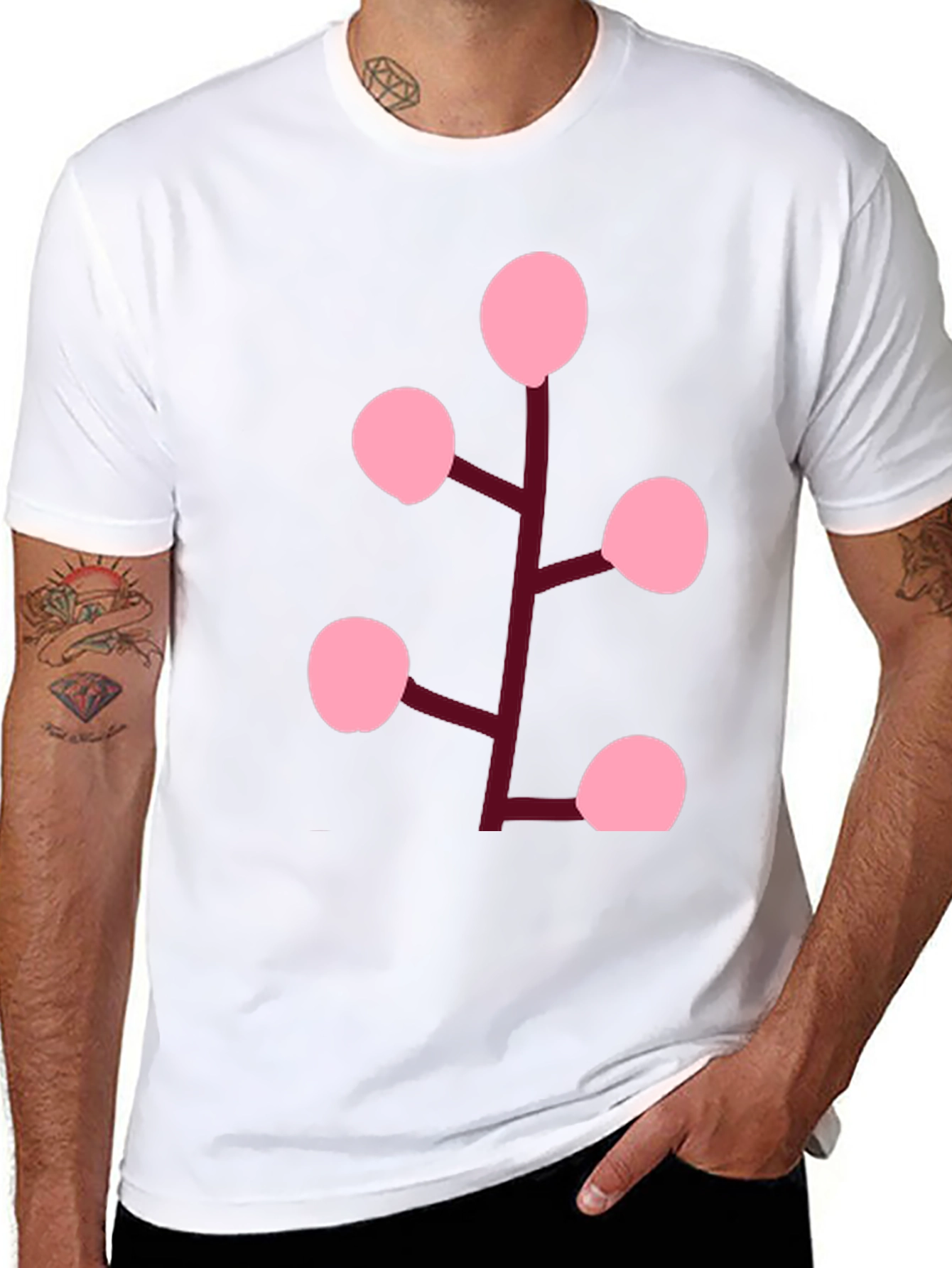 Pink Berry Branch Black T-Shirt