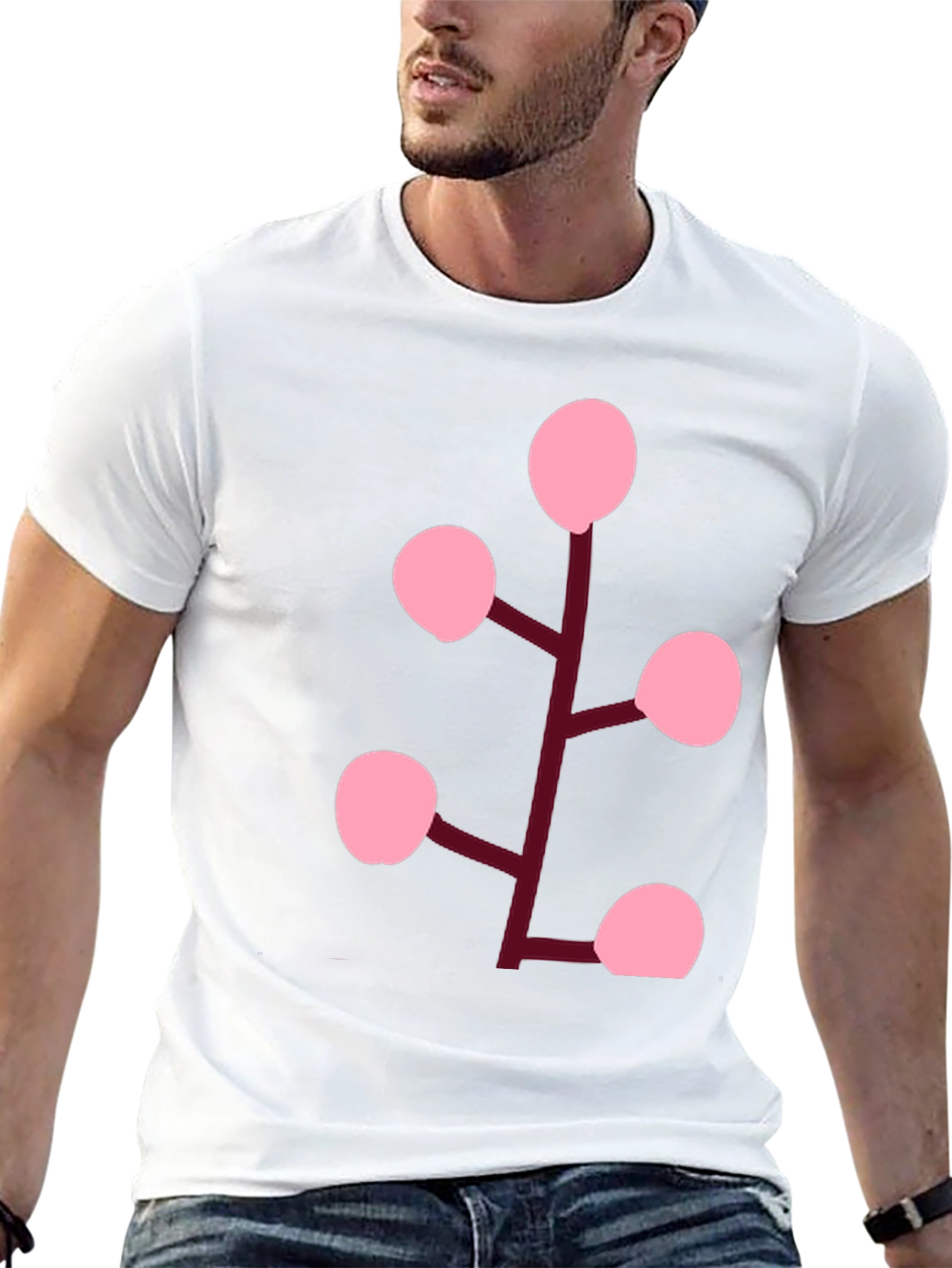 Pink Berry Branch Black T-Shirt
