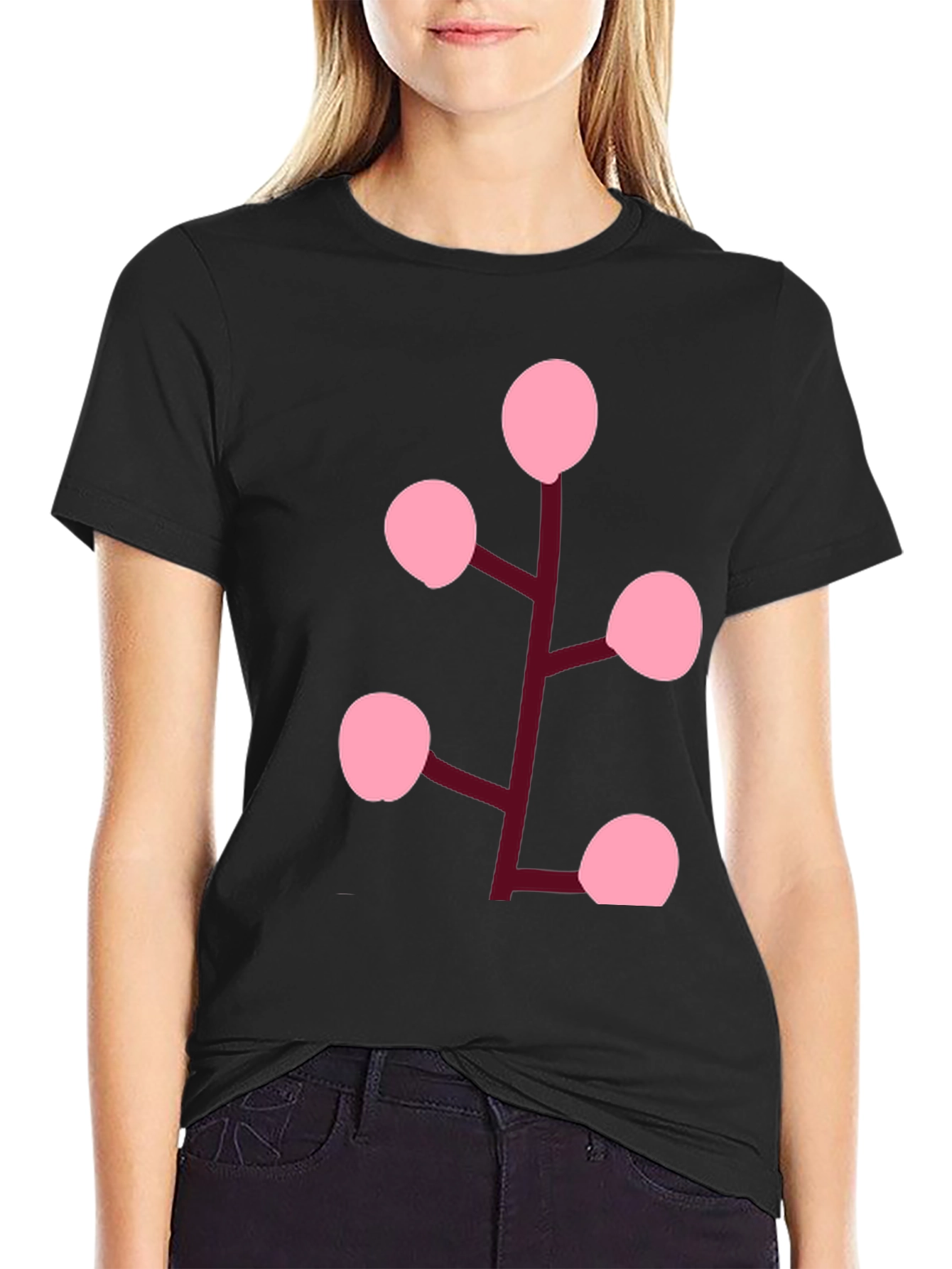 Pink Berry Branch Black T-Shirt
